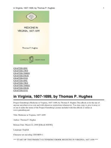 Medicine in Virginia, 1607-1699
