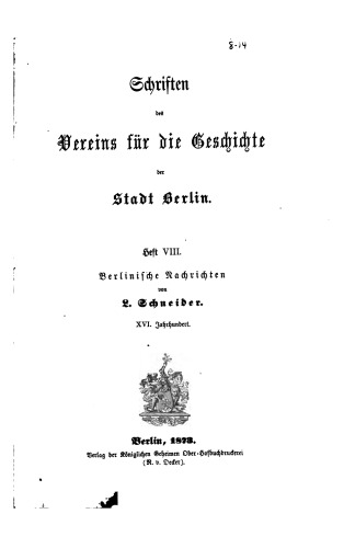 erlinische Nachrichten. XVI. Jahrhundert