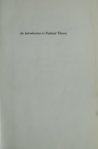 An Introduction to Political Theory: Twelves Lectures At Harvard
