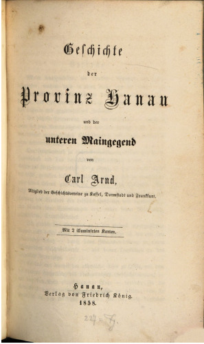 Geschichte der Provinz Hanau und der unteren Maingegend