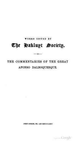 The Commentaries of the Great Afonso Dalbuquerque, Second Viceroy of India