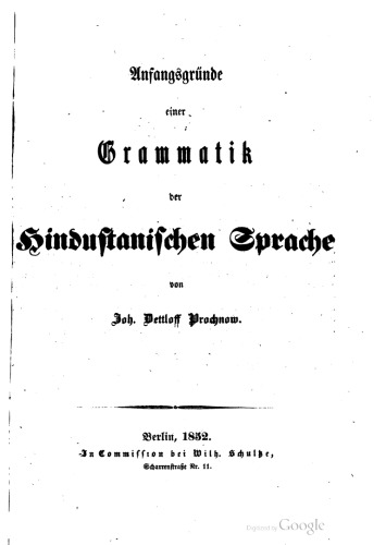 Anfangsgründe einer Grammatik der Hindustanischen Sprache