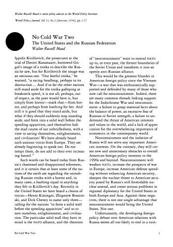 No Cold War 2 - United States and Russian Federation