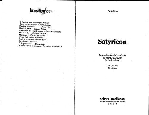 Satyricon [Satíricon]. Trad. Paulo Leminski