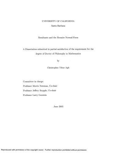 Resultants and the Hermite Normal Form