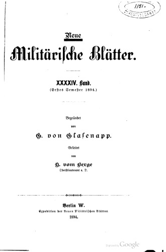 Neue Militärische Blätter / Erstes Semester 1894