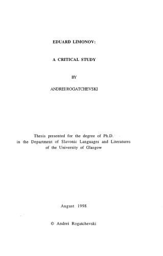 Eduard Limonov: a critical study.