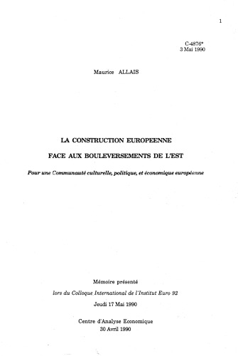 La construction européenne face aux bouleversements de l’Est