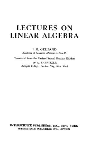 Lectures on linear algebra