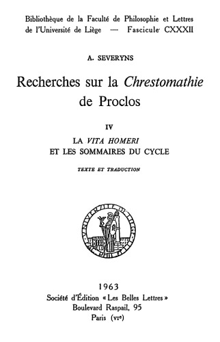 Recherches sur la Chrestomathie de Proclos