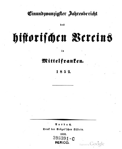 Jahresbericht des Historischen Vereins in Mittelfranken