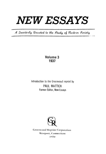 New Essays. 3, 1937.
