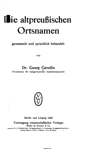 Die altpreussischen Ortsnamen