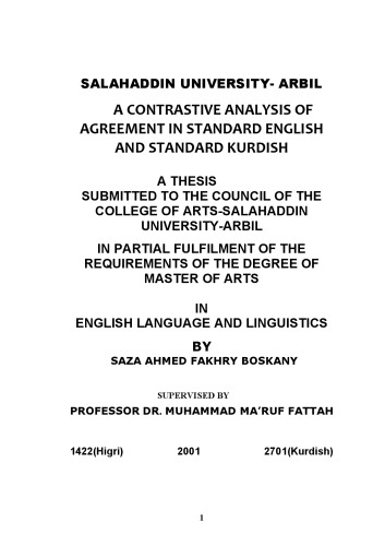 A Contrastive Analysis of Agreement in Standard English and Standard Kurdish