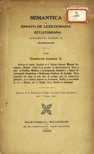 Semántica o ensayo de lexicografía ecuatoriana. Continuación