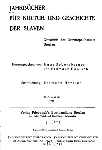Jahrbücher für Kultur und Geschichte der Slaven