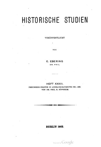 Preussens Politik in Ansbach-Bayreuth 1791-1806.