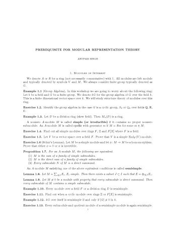 Prerequisite for Modular Representation Theory [expository notes]