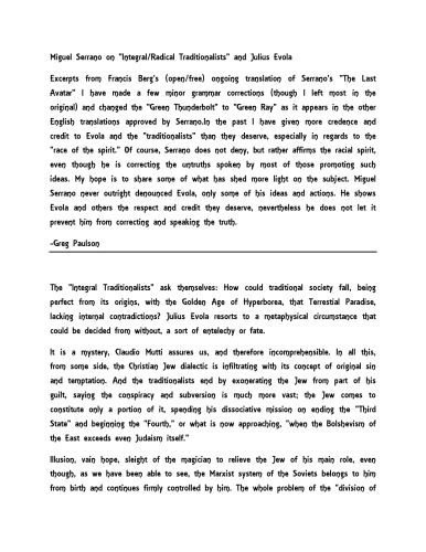 Miguel Serrano on Integral/Radical Traditionalism