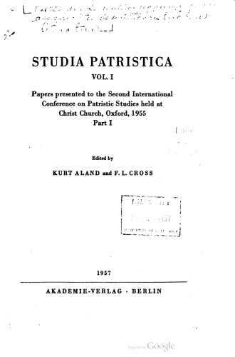 Studia Patristica, Volume I