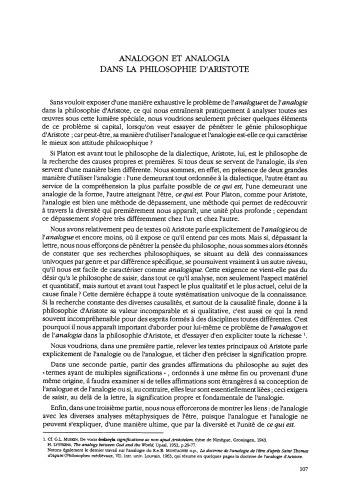 Analogon et Analogia dans la philosophie d'Aristote