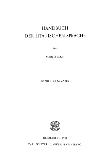 Handbuch der litauischen Sprache. Bd. 1: Grammatik