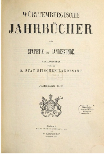 Württembergische Jahrbücher für Statistik und Landeskunde