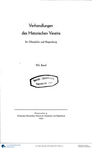 Verhandlungen des Historischen Vereins für Oberpfalz und Regensburg