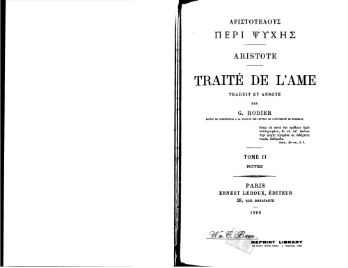 Aristote. Traité de l'ame