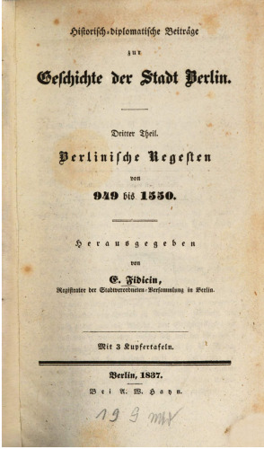 Berlinische Regesten von 949 bis 1550