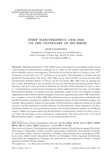 Jozef Marcinkiewicz (1910-1940) - on the centenary of his birth
