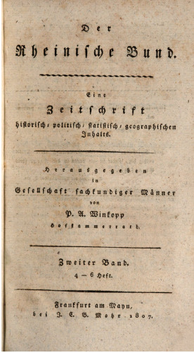 Der Rheinische Bund : Eine Zeitschrift historisch-, politisch-, statistisch-, geographischen Inhalts