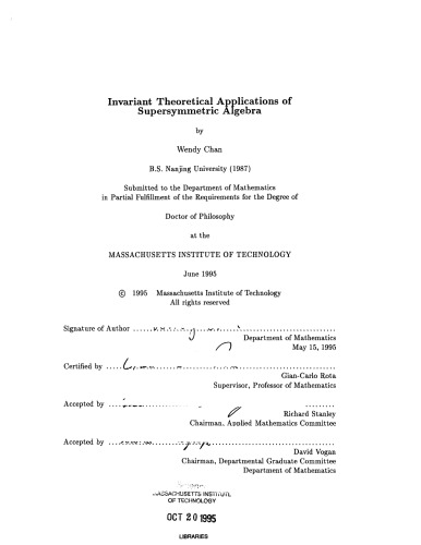 Invariant Theoretical Applications of Supersymmetric Algebra [PhD thesis]