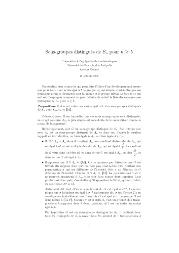 Sous-groupes distingués de Sn pour n >= 5 [expository notes]