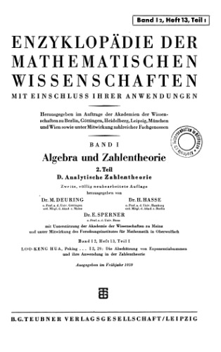 Encyclopaedie der mathematischen Wissenschaften und Anwendungen. Algebra und Zahlentheorie Band 1 T.2,H.13,T.1