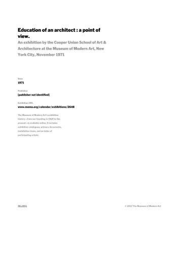 Education of an Architect: A Point of View