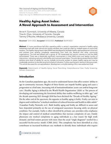 Healthy Aging Asset Index: A Novel Approach to Assessment and Intervention