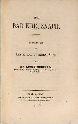 Das Bad Kreuznach. Mitteilungen für Ärzte und Brunnengäste