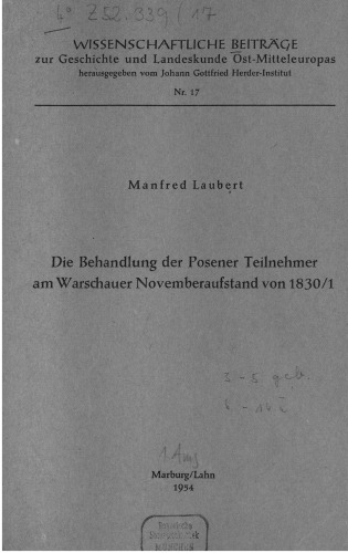Die Behandlung der Posener Teilnehmer am Warschauer Novemberaufstand 1830/1