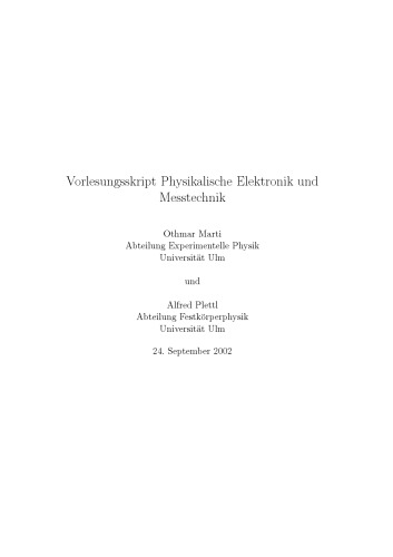 Vorlesungsskript Physikalische Elektronik, Messtecnik -