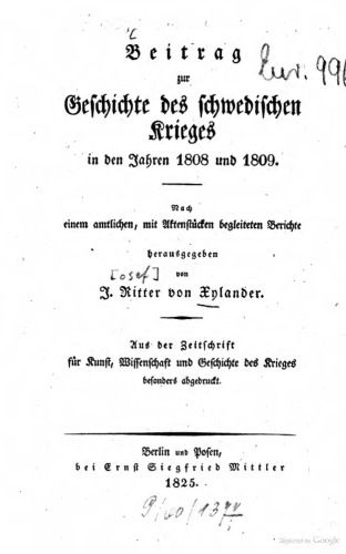 Beitrag zur Geschichte des schwedischen Krieges in den Jahren 1808 und 1809