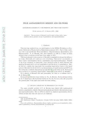 Felix Alexandrovich Berezin and his work
