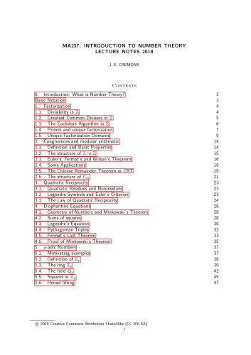 MA257: Introduction to Number Theory