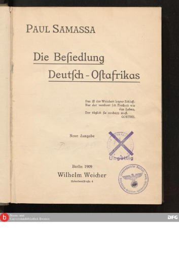 Die Besidelung Deutsch-Ostafrikas