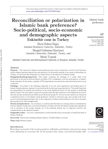 Reconciliation or polarization in Islamic bank preference? Socio-political, socio-economic and demographic aspects