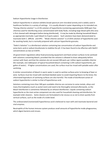 Sodium Hypochlorite Usage in Disinfection