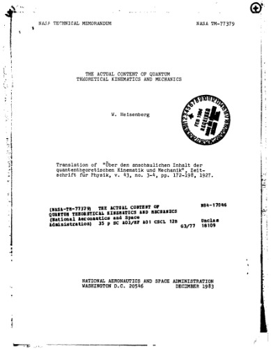 The Actual Content of Quantum Theoretical Kinematics and Mechanics