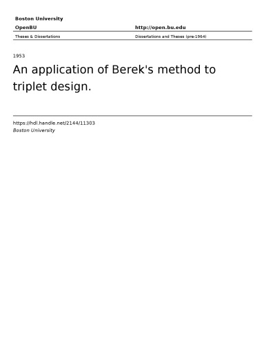 Max Berek lens design method to triplet design