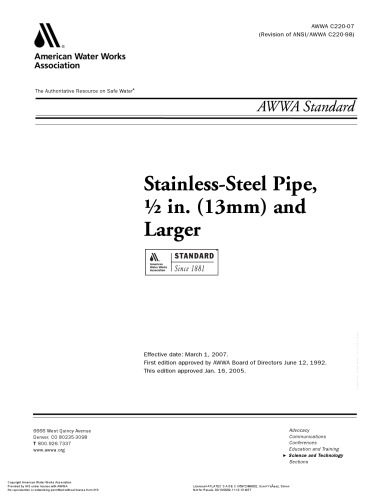 Stainless-Steel Pipe, ½ in. (13mm) and Larger