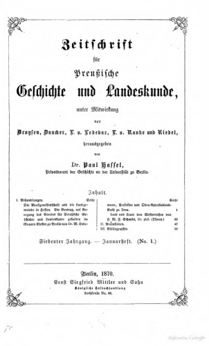 Zeitschrift für preußische Geschichte und Landeskunde